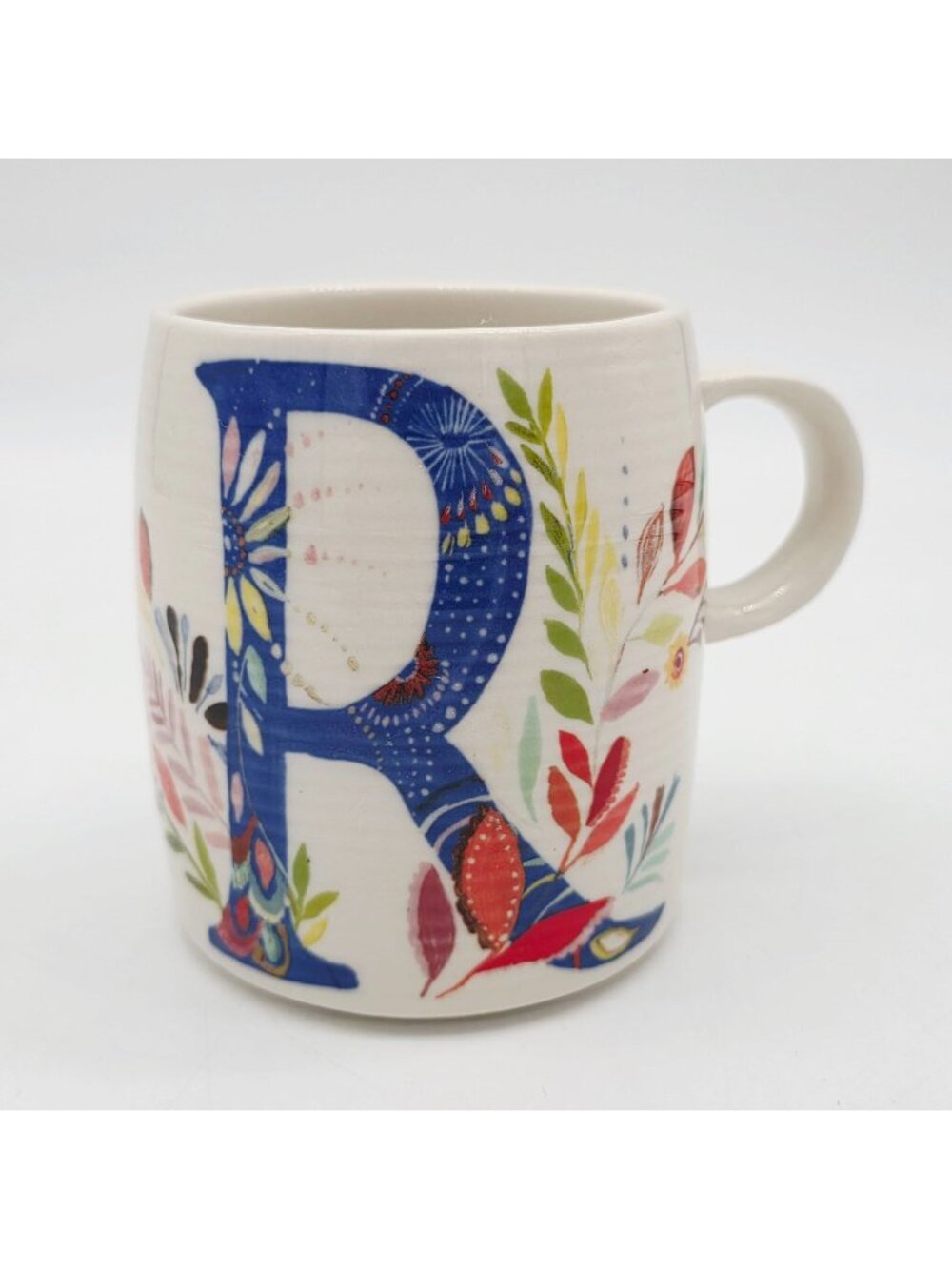 Anthropology Floral Alphabet Monogram Mug With R Design Ceramic 12 oz